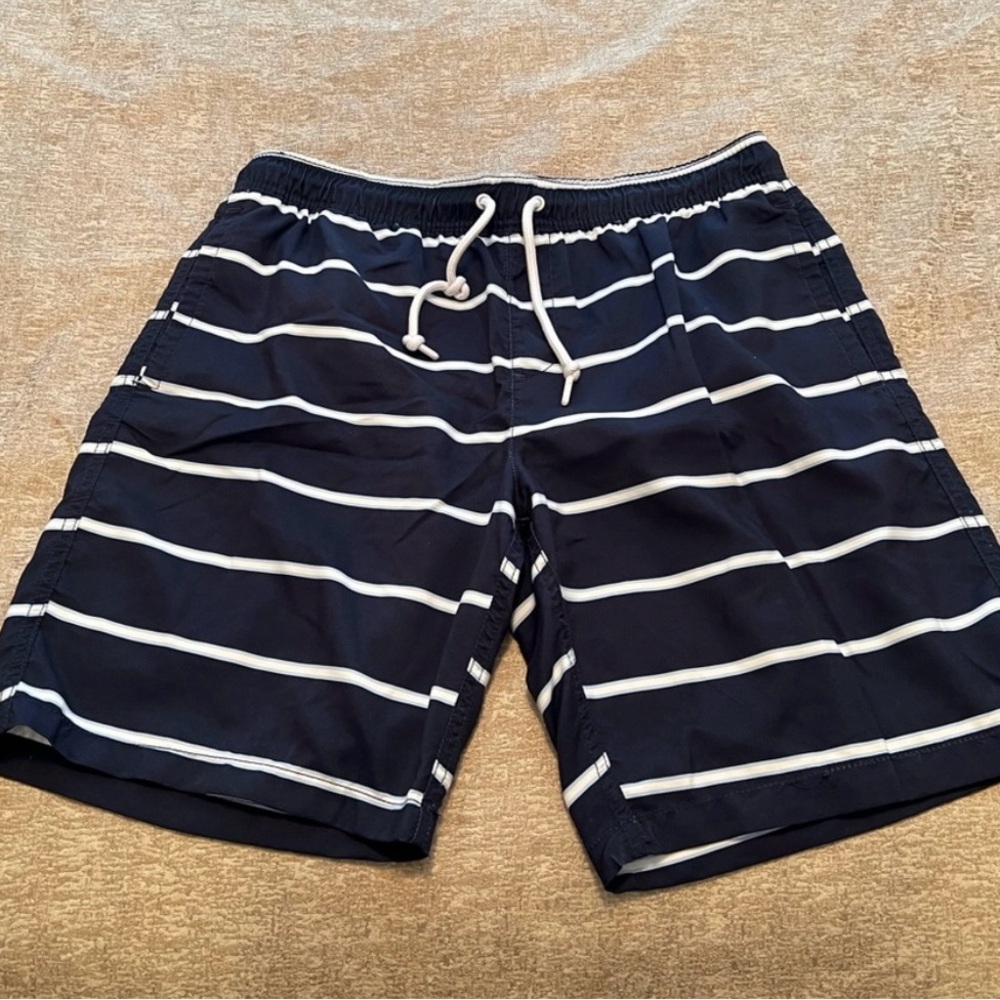 Navy Striped Men's Swim Trunks